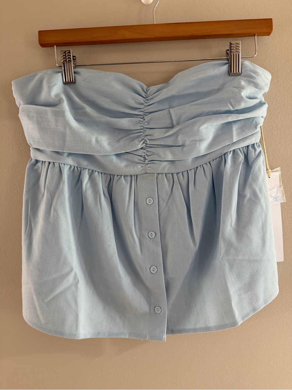 Lumiere Powder Blue Strapless Ruched Top